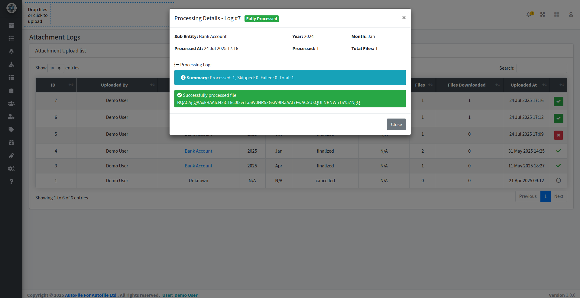 Processed attachment logs